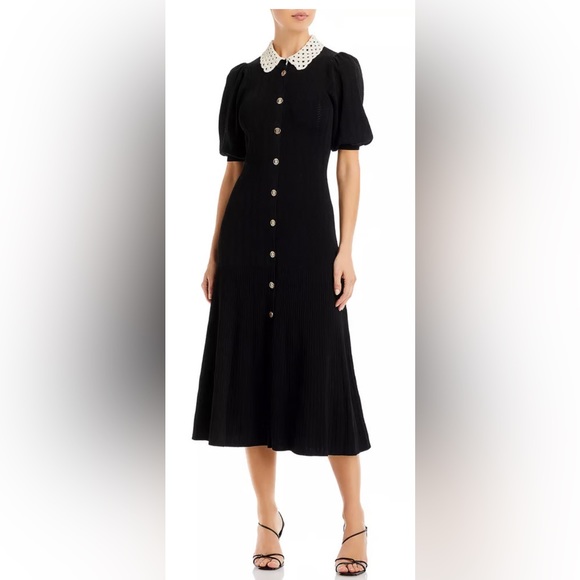 SANDRO Villa Crochet Collar Midi Dress - Picture 1 of 13